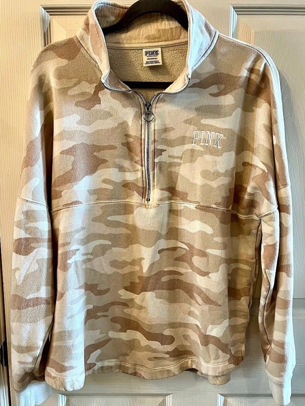 Victoria's Secret PINK Camo Half-Zip Pullover Brown & White, Small